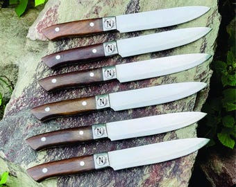Mirror Finish Blades 6 Pcs Steak Knives Set Custom Handmade Personalized With Wood Handle
