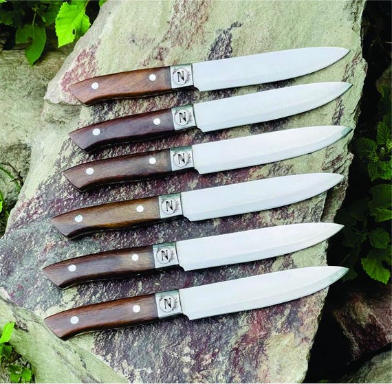 Mirror Finish Blades 6 Pcs Steak Knives Set Custom Handmade Personalized With Wood Handle