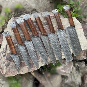 Professional 8-Piece Damascus Steel Chef Knife Set Handcrafted Culinary Masterpiece for Kitchen Enthusiasts