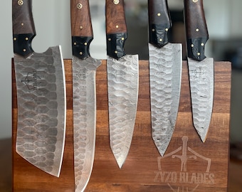 Personalized Walnut Magnetic Knife Block: Kitchen Knife Stand, Chef Gift