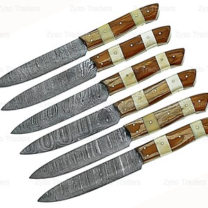 Handmade High Carbon Steel 6 Pcs Steak knives sets for Grilling BBQ Holiday Friendsgiving Wedding Birthday New Home Groomsmen Mom Dad Gifts