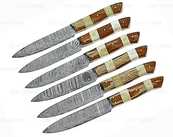 Handgefertigte 6-teilige Steakmessersätze aus Kohlenstoffstahl zum Grillen von BBQ