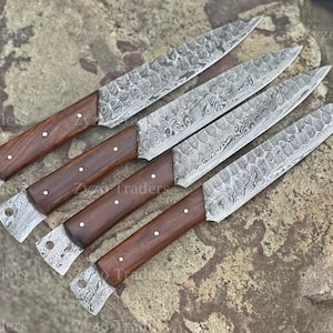 Custom Handmade Damascus Steel 4 piece Steak Knives Set BBQ Gift for Him Holiday Wedding Groomsmen Anniversary Birthday Home Warming Gifts