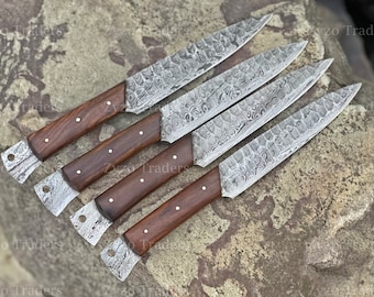 Custom Handmade Damascus Steel 4 piece Steak Knives Set