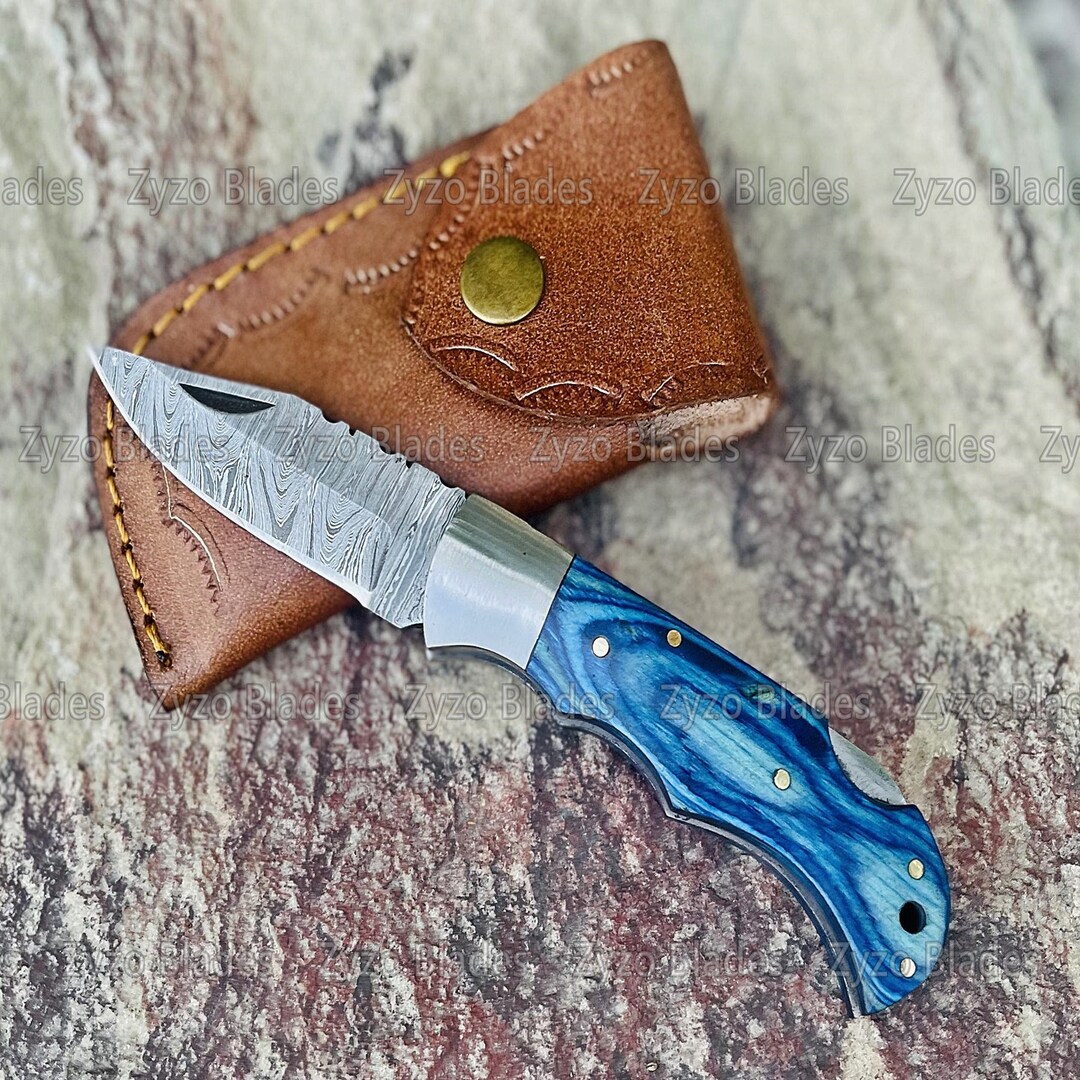 Damascus Steel Pocket Knife Wedding Anniversary Gift Groomsman Gift for