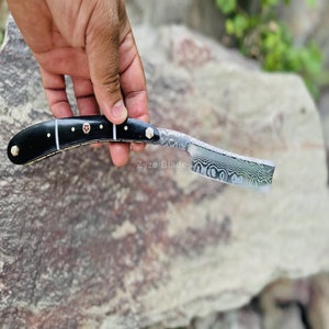 Straight Razor Black Handle Custom Hand Forged Stainless Steel Damascus Traditional Shaving Tools