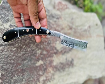 Straight Razor Black Handle Custom Hand Forged Stainless Steel Damascus Traditional Shaving Tools
