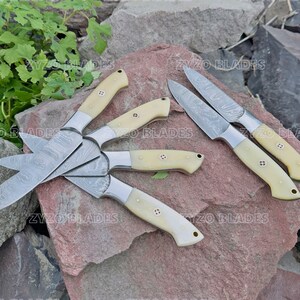 Steak Knife Set 6 Pcs Custom Handmade Damascus Steel BBQ Grilling knives - Bone Handle image 8