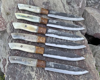 Personalized Damascus Steel Steak Knife Set: Handmade BBQ Cutlery