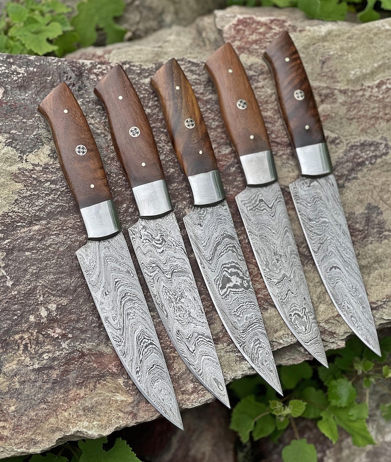 Steak Knives Custom Handmade 5 Pcs Set / Damascus Steel Knives Etsy