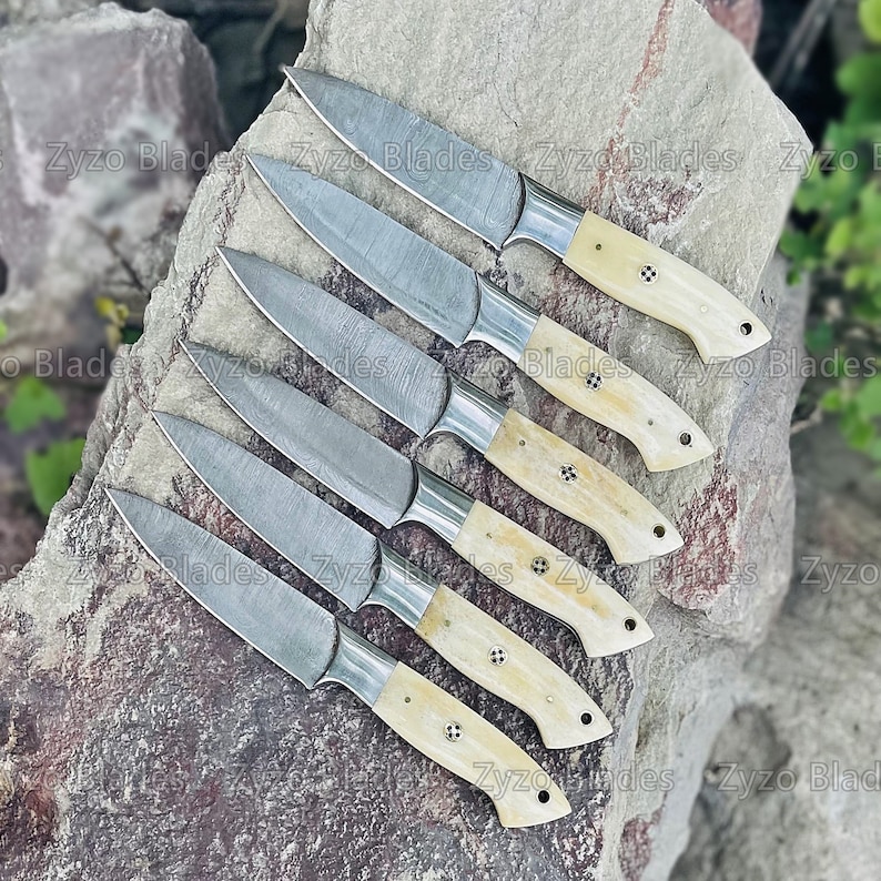Steak Knife Set 6 Pcs Custom Handmade Damascus Steel Knives Etsy