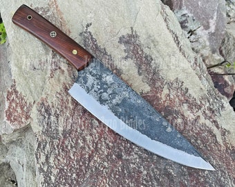 Personalized Damascus Chef Knife: Handmade Kitchen Tool, Indian Wood Handle