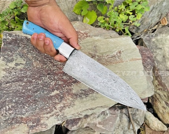 Handmade Damascus Steel Chef Knife: Resin Handle, Forged Blade