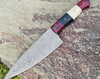 Handcrafted Damascus Steel Chef Knife: Raindrop Pattern, Full Tang