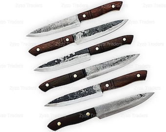 6 Pcs Hand Forged High Carbon Steel Steak Knives set for BBQ