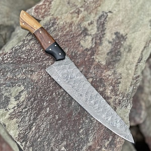 Handcrafted Damascus Steel Chef Knife with Natural Wood Handle Birthday Gift Groomsmen Gift Anniversary Wedding Personalized Gift for Men