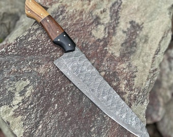 Handcrafted Damascus Steel Chef Knife with Natural Wood Handle