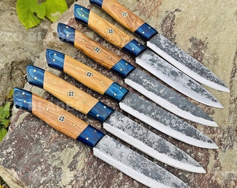 Custom Handmade 6 pcs Steak Knife , Restaurant and BBQ Grilling Knives, Father day, Anniversary, Groomsmen, Mothers Day Gifts