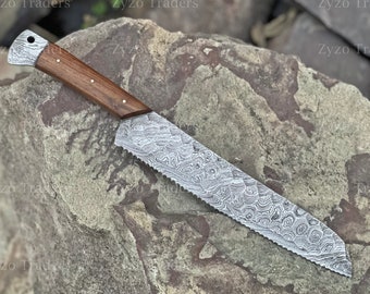 Handmade Bread Knife Damascus Steel knife Serrated egde knives loaf Cutting Knife Wedding Gifts Birthday Gifts Mothers Day Gifts