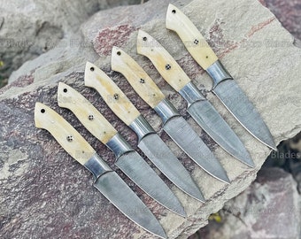 Steak Knife Set 6 Pcs Custom Handmade Damascus Steel Knives BBQ Steak knives Handmade Gifts Birthday Gifts Mothers Day Gift