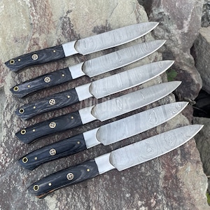 Handmade Damascus Steel Steak Knives - Pakka Wood Handle, Set of 6