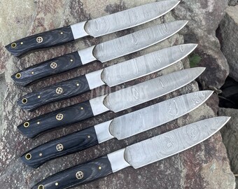 Handmade Damascus Steel Steak Knives - Pakka Wood Handle, Set of 6