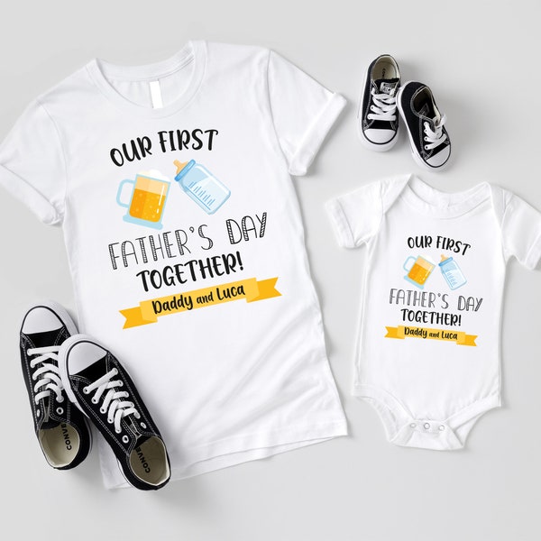 Our First Father's Day Together Matching Design Shirts and Onesie | Daddy & Children T-Shirt Sets | Fathers Day Personalised Gift from Kids