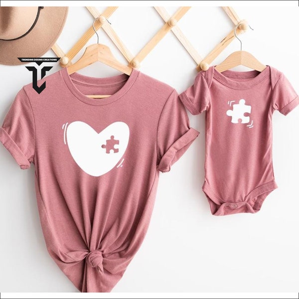 Mommy and Me Matching T-shirt and Bodysuit Set | Mother Daughter Matching | Heart Missing Piece | Pink Outfit | New Mom Child Matching