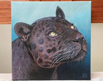 Black Jaguar Panther Original Acrylic Painting "Wonder"