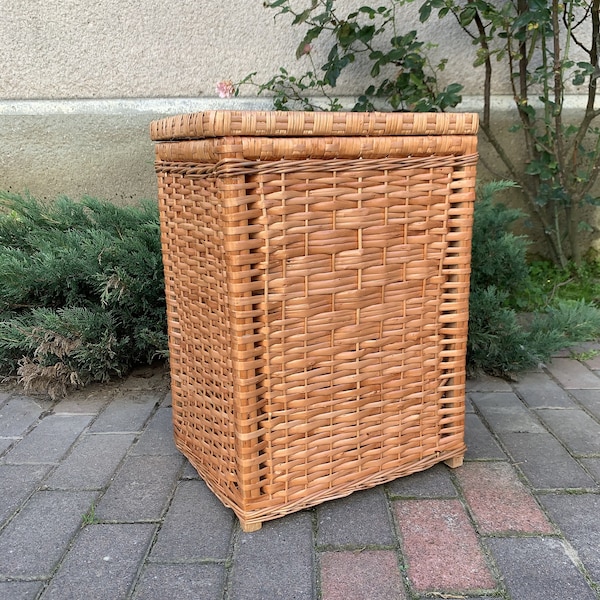 laundry basket, basket with lid, natural basket, large basket, wicker basket, lidded basket, basket for bathroom, big wicker basket, woven