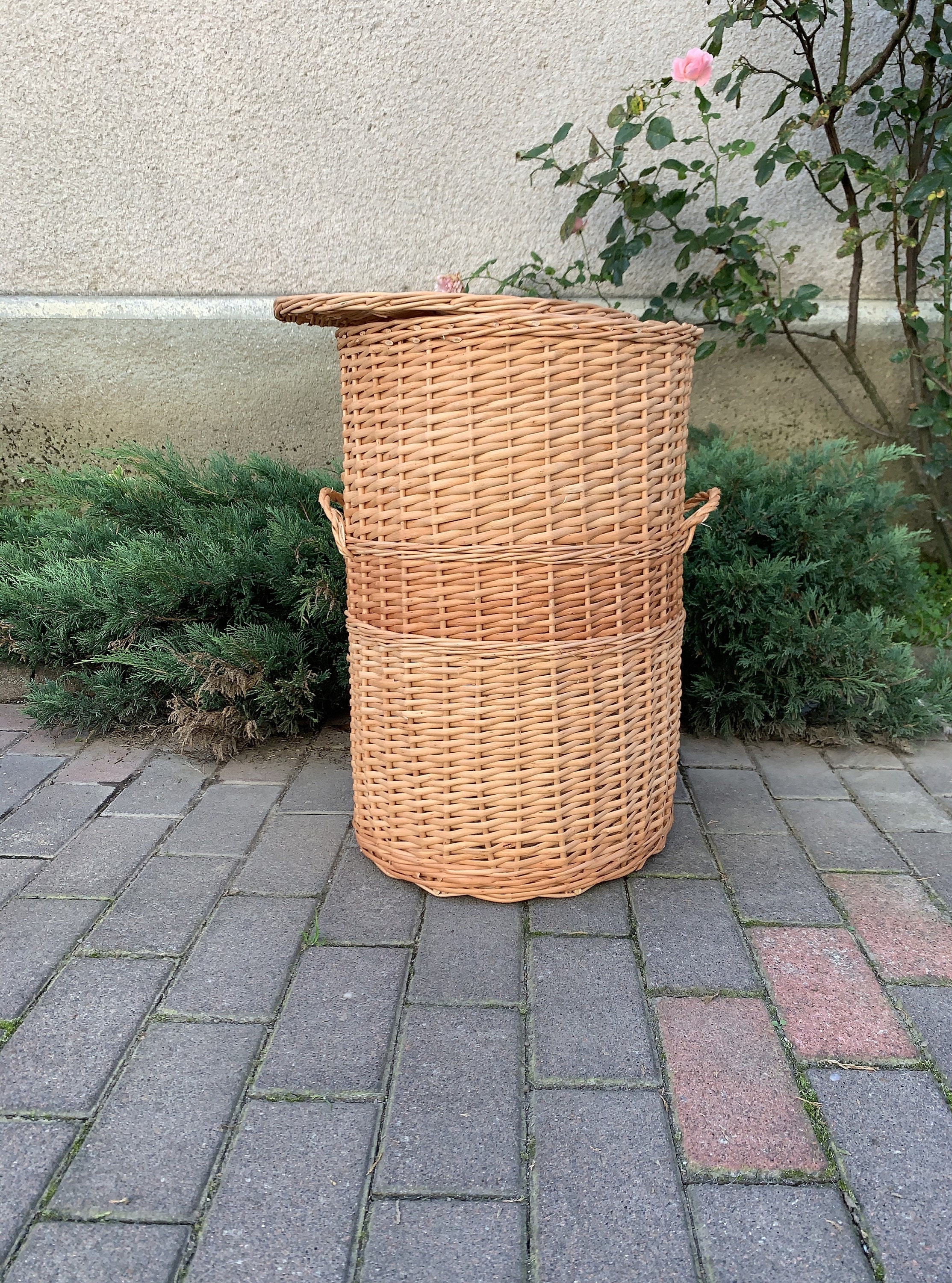 Large Basket, Laundry Hamper, Big Wicker Basket, Lidded Basket, Wicker
