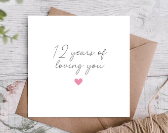 Twelve Years Anniversary Card | Card For Husband / Wife / Boyfriend / Girlfriend / Partner | Cute Anniversary Card /