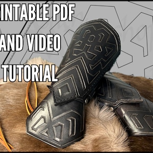May include: Two black leather arm guards with geometric patterns, a printable PDF and video tutorial are included.