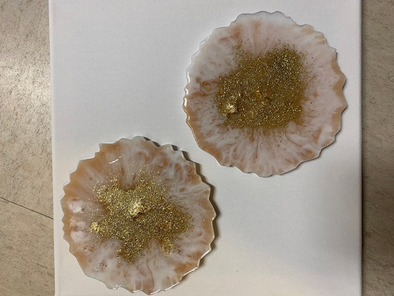 Geode White /& Gold Resin Coasters