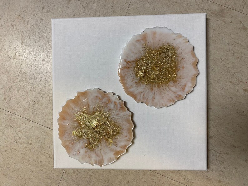 Geode White /& Gold Resin Coasters