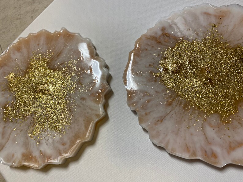 Geode White /& Gold Resin Coasters