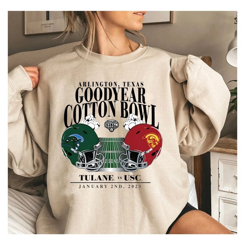 Discover USC vs Tulane Cotton Bowl 2023 Sweatshirt, Cotton Bowl Sweatshirt, 2022 USC Trojans vs Tulane Green Wave 2023 Cotton Bowl Matchup