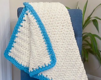 Crochet Baby Blanket Handmade Soft, Cream Blue Baby Blanket, Gender Neutral Baby Blanket, Crochet Baby Afghan, Baby Shower gift