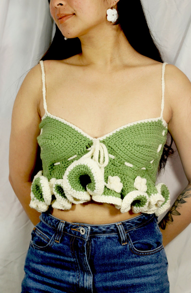 Green + White Embellished Paruparo Top