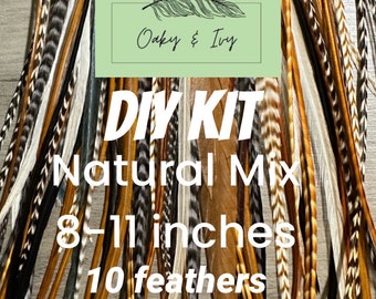 Feder Haarverlängerungen - 10 echte Federn + Perlen und Werkzeug, 8-11 in. lang, Natürliche Mischung Haar Feder Verlängerungen, DIY Kit, Haarfedern