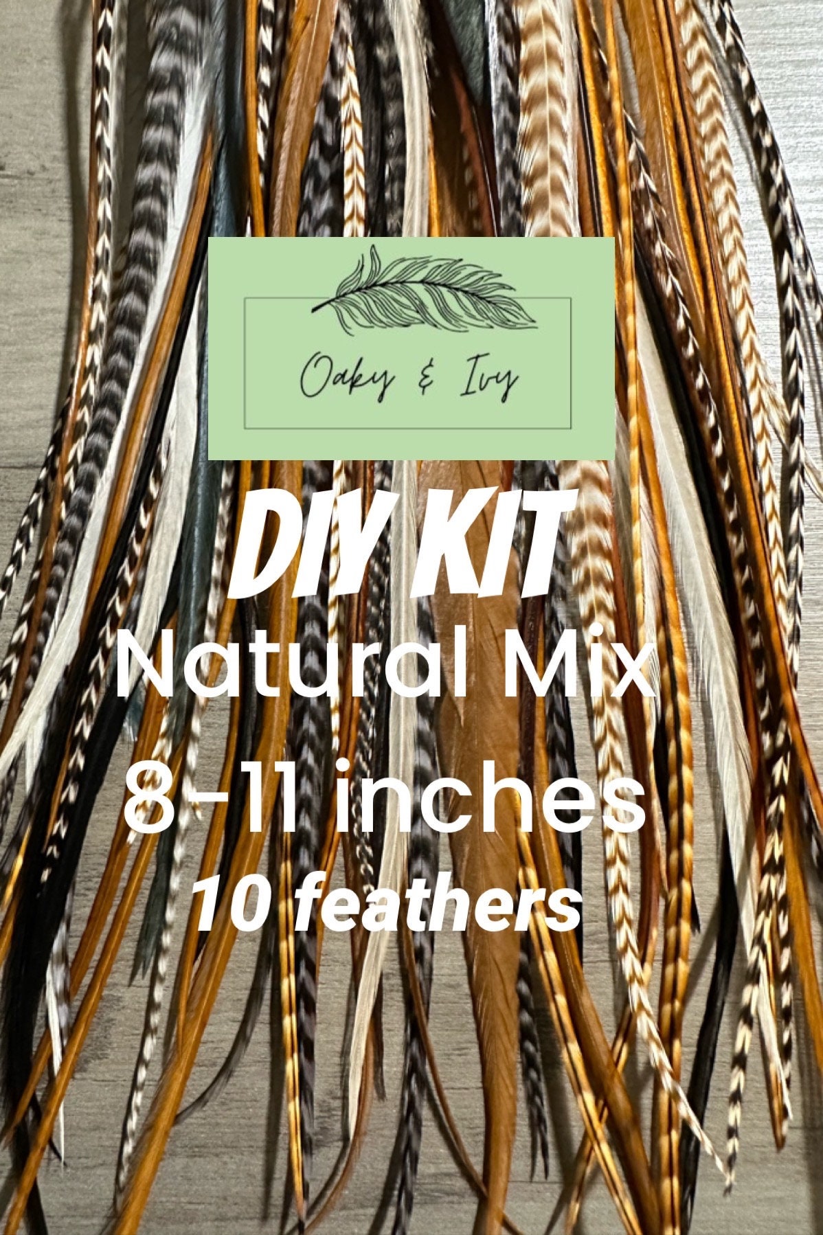 Feather Hair Extensions - 10 real feathers + beads and tool, 8-11 in. long, Natural mix hair feather extensions, DIY kit