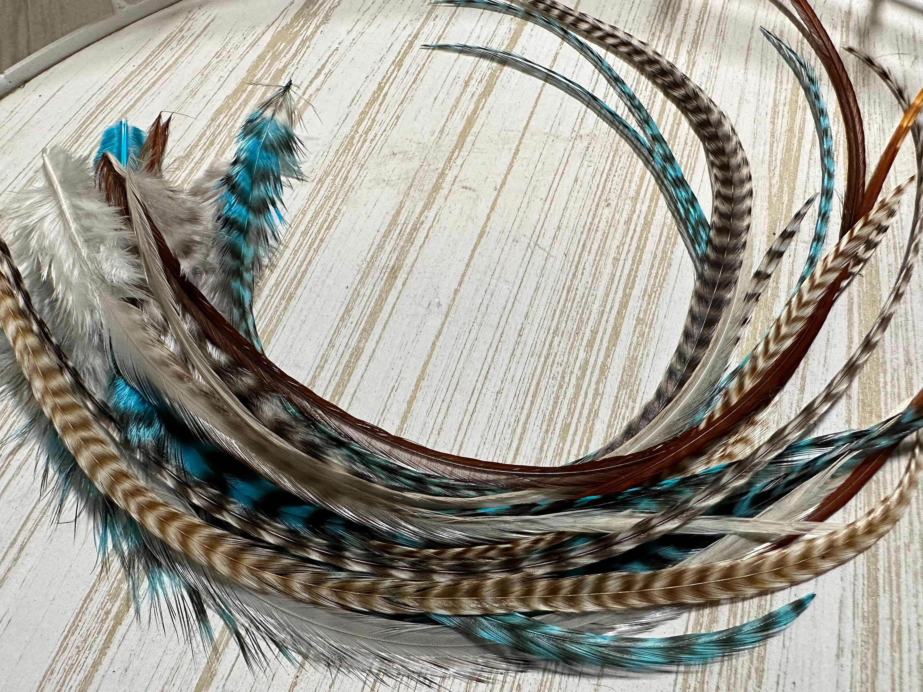 Feather Hair Extensions - 7 Feathers + Beads + Tool/7-11  display picture 2