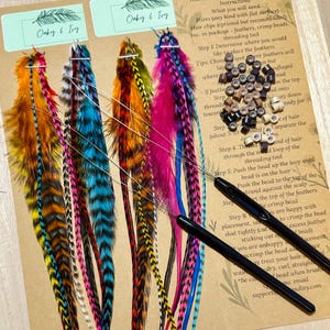 SALE! Feather Hair Extensions - 20 real feathers + beads and tool, MED 6-9 inches long, Colorful mix hair feathers extension DIY kit