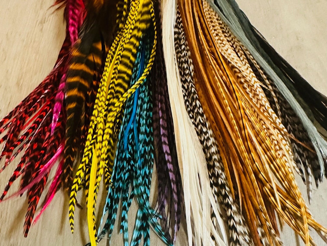 20 Feather Hair Extensions Real Feathers Beads and Tool Etsy