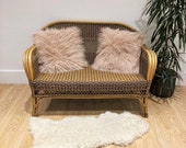 Vintage Boho Style Wicker Rattan Cane Bamboo Sunroom Two Seater Love Seat Sofa