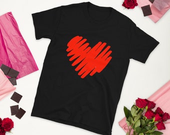 Camiseta Coração Vermelho - Camiseta de Algodão Pesado