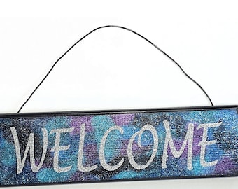 Galaxy Welcome Sign Wood Porch Sign Galactic Inspired Design Front Porch Sign