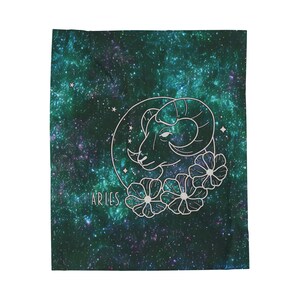 Green Aries Throw Blanket Zodiac Galaxy Aries Velveteen Plush Blanket Gift