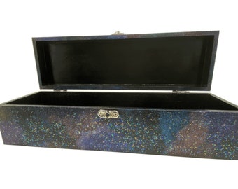 Galaxy Rectangle Wood Box with Clasp Jewelry Trinket Box Galaxy Inspired Keepsake Box