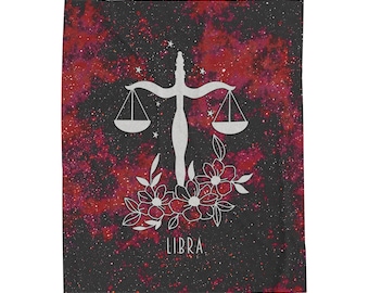 Red Libra Throw Blanket Zodiac Galaxy Libra Velveteen Plush Blanket Gift